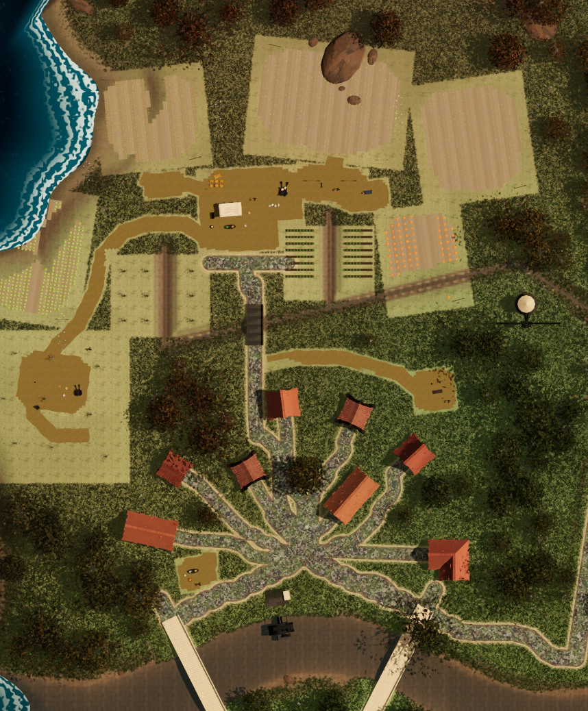 A north-up top-down view of Rivafonte and its surroundings